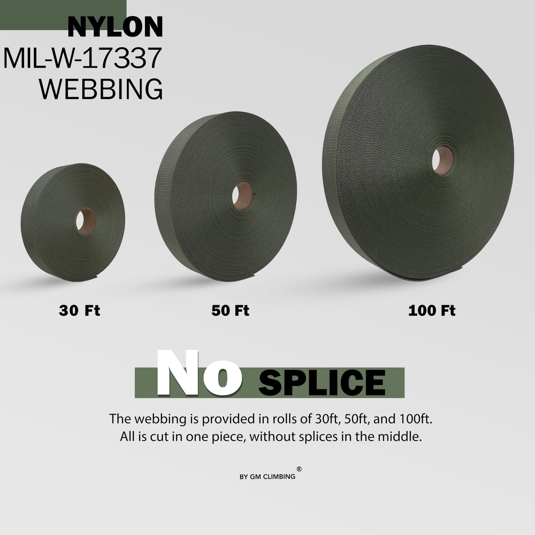 thumbnail interactive-video image 1 of 1.5 Inch MIL SPEC Elastic Webbing - 50 Yards Foliage Green/Grey MOLLE Strapping 1 of 6