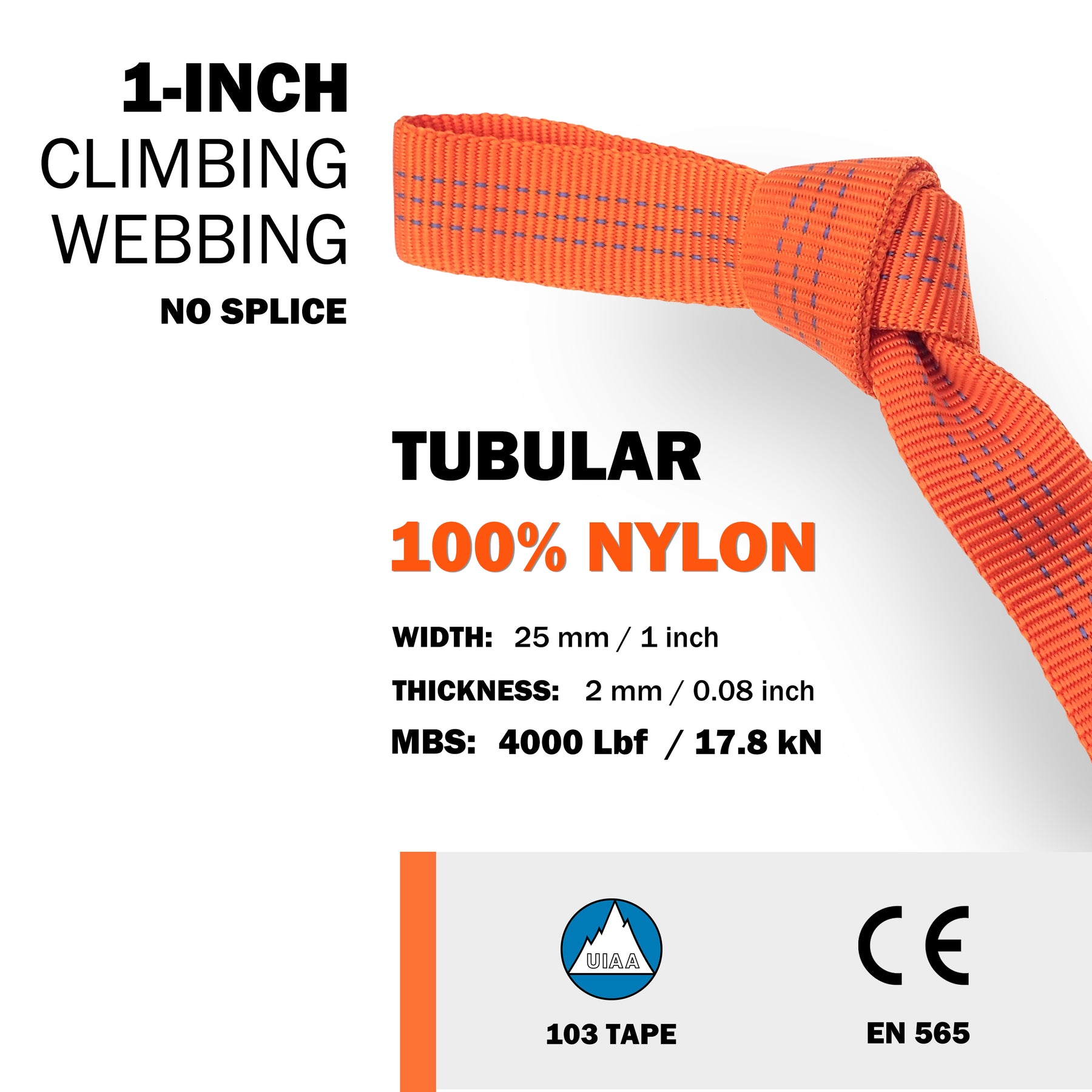 1 in Nylon Tubular Webbing - Cut Lengths or 300 ft Spool - Rock-N